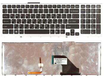 Клавиатура для ноутбука Sony Vaio (VPC-F11, VPC-F12 VPC-F13) с подсветкой (Light), Black, (Silver Frame) RU